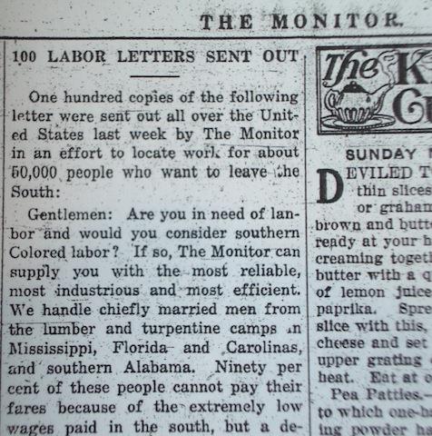 Scan of Monitor Article: 100 Labor Letters Sent Out